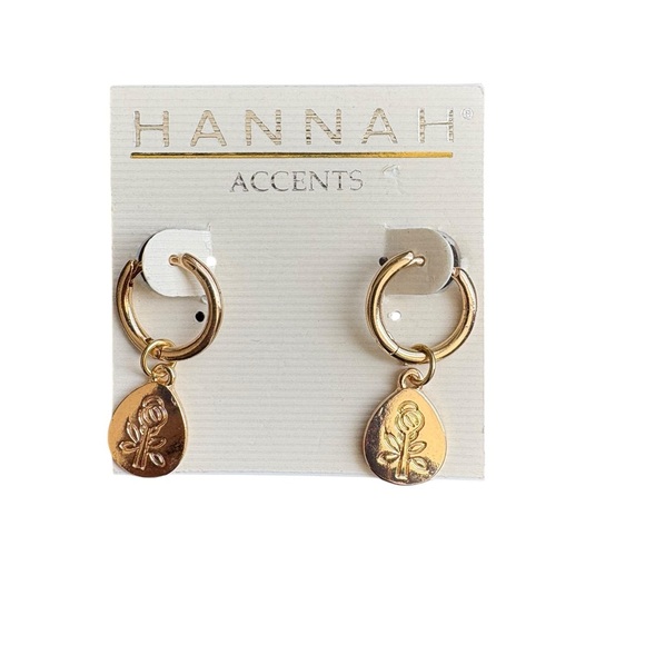Hannah Gold Hoop Earrings with Floral Charm - Picture 1 of 2